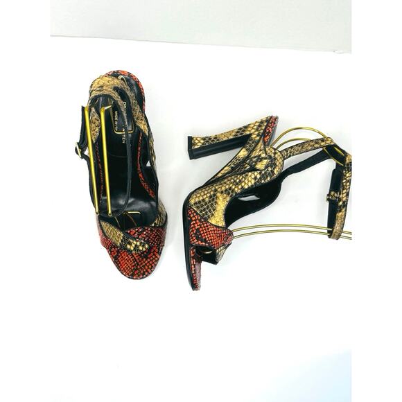 Dries Van Noten Red Beige Snakeskin High Heel Ankle Strap Sandals Size 37.5 - Picture 3 of 10